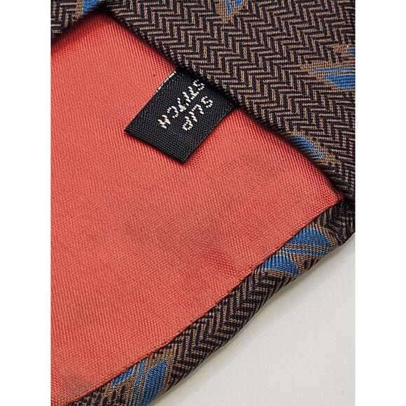 Yves Saint Laurent Silk Brown & Blue Geometric Patterned Tie - Picture 8 of 15